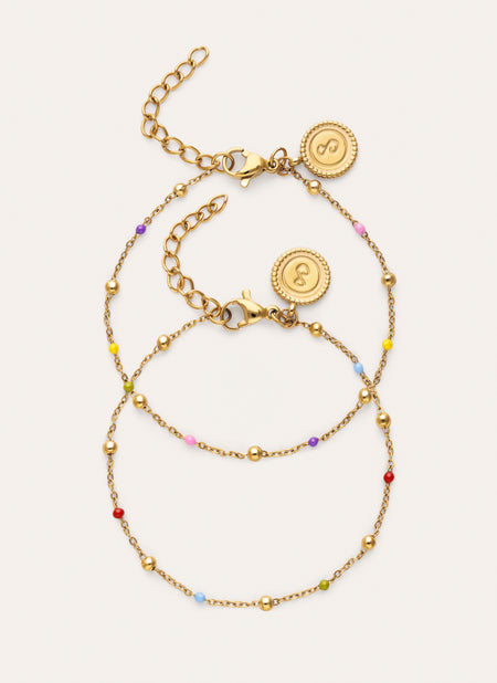 Pack 2 Pulseras Amistad Colores Acero Baño Oro