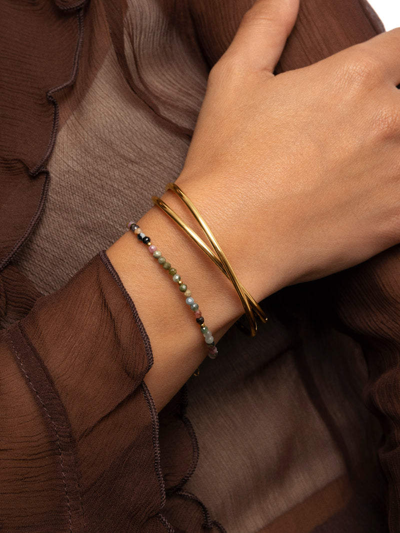 Bracelete Cruzado Aço Banho de Ouro