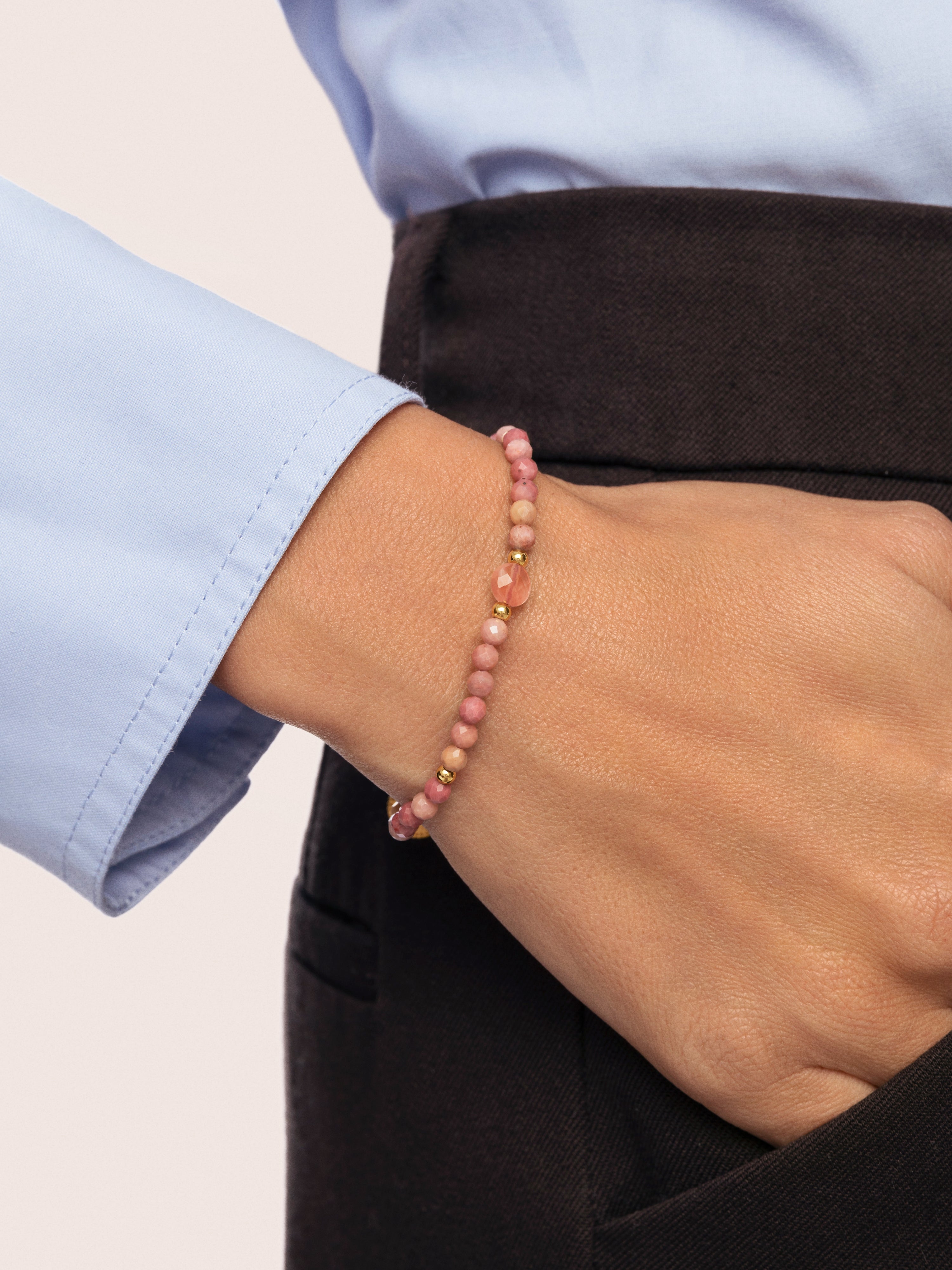 Pulsera Amulet Rodocrosita Acero Baño Oro