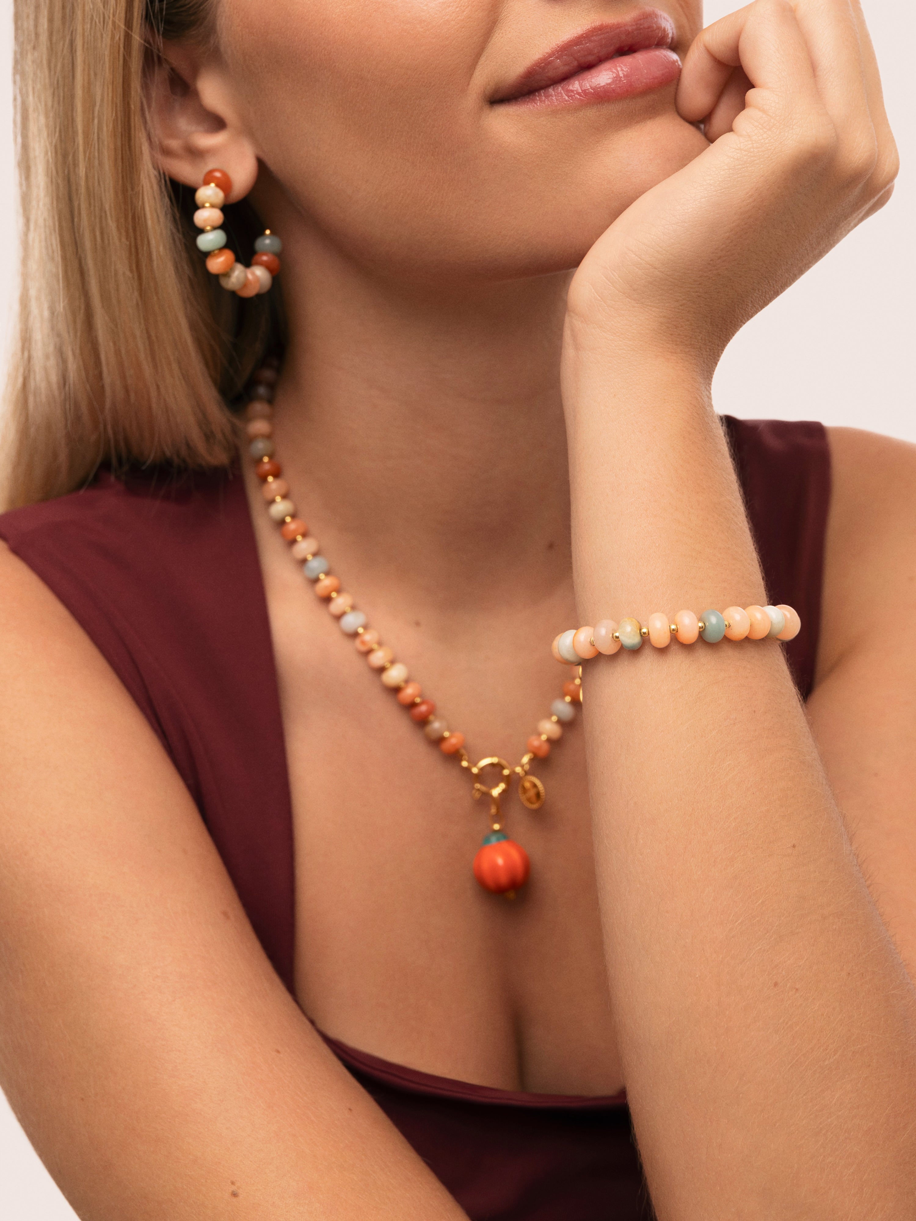 Pumpkin Stones Stainless Steel Gold Necklace
