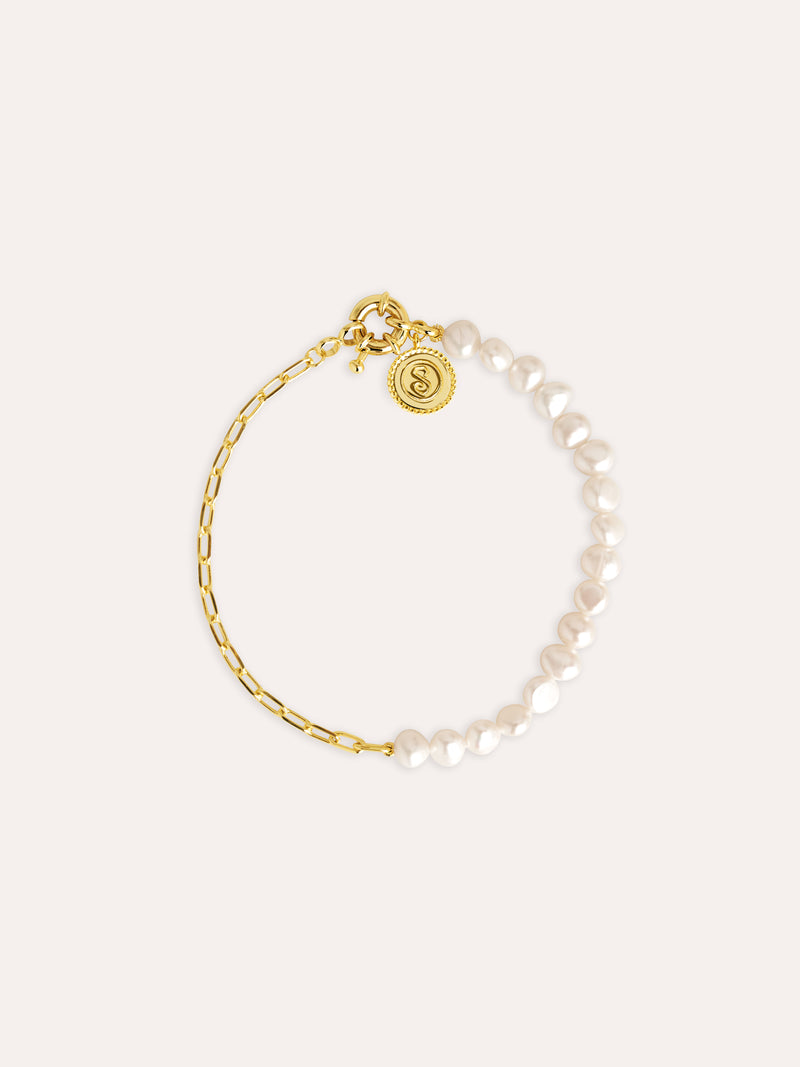 Pulseira Chic Pearl Aço Banho de Ouro