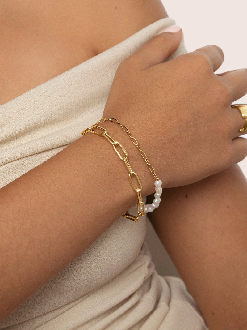 Pulseira Chic Pearl Aço Banho de Ouro