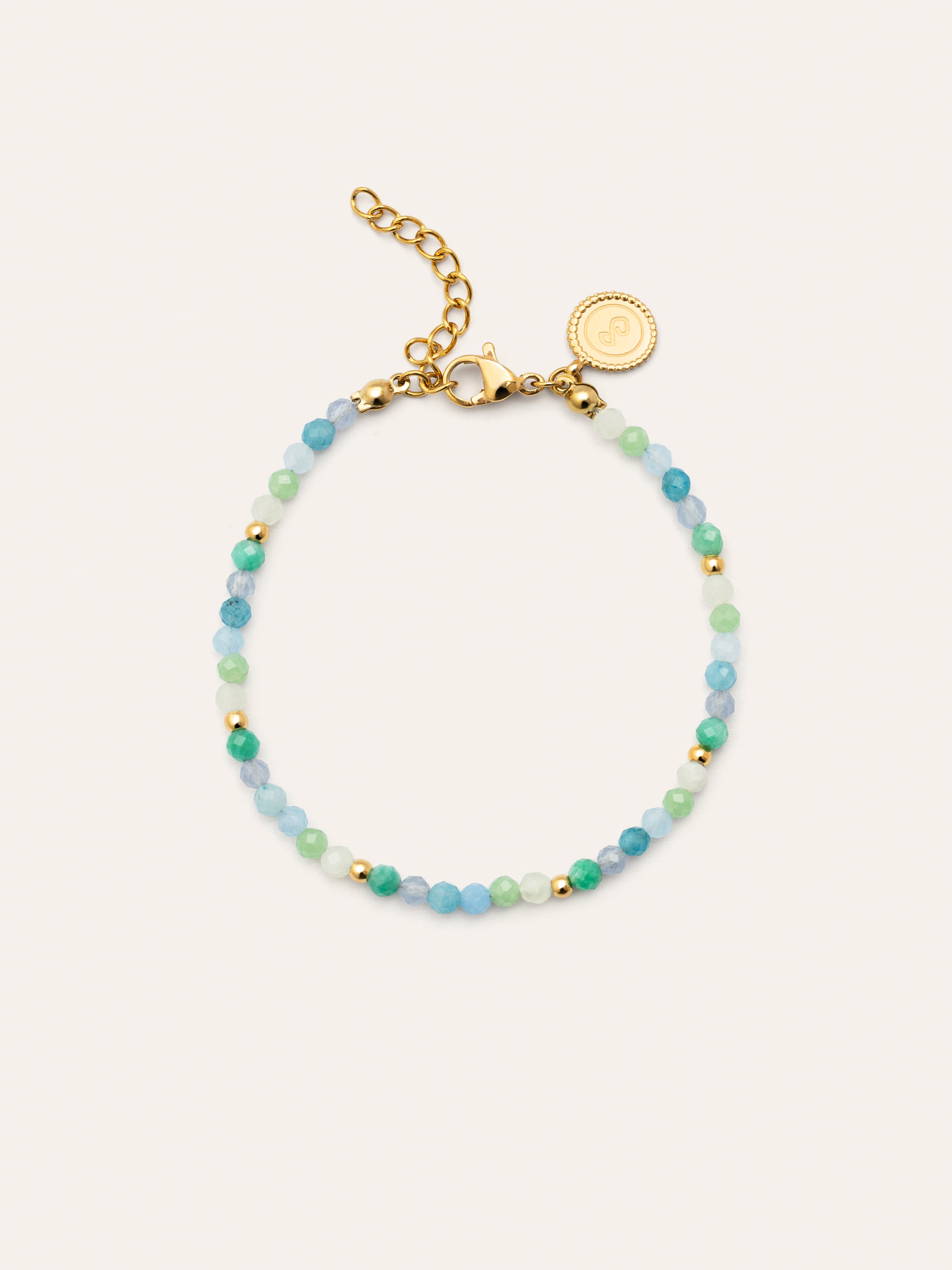 Pulsera Crystal Blue Acero Baño Oro