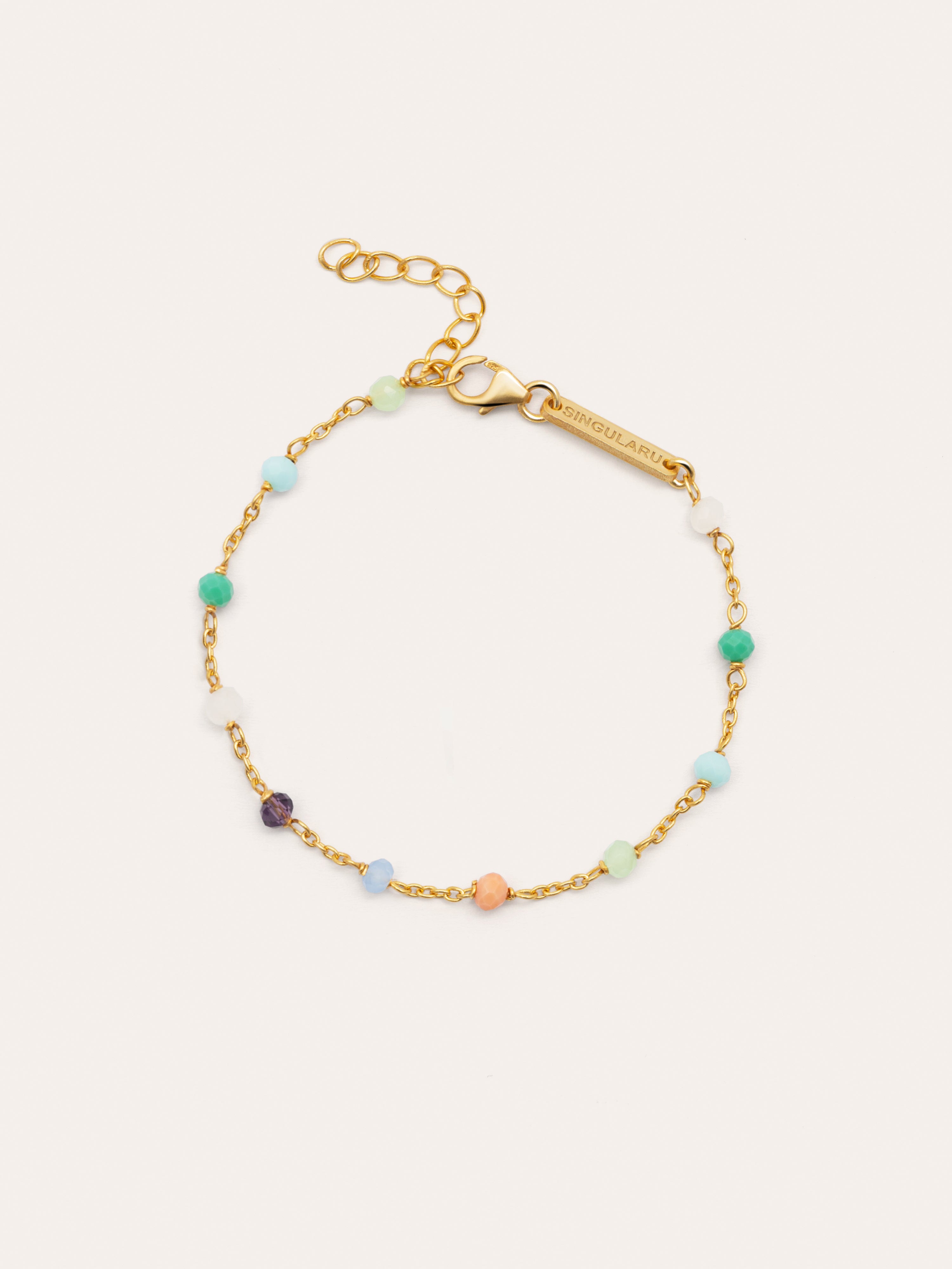 Pulsera Crystals Chain Colors Plata Baño Oro