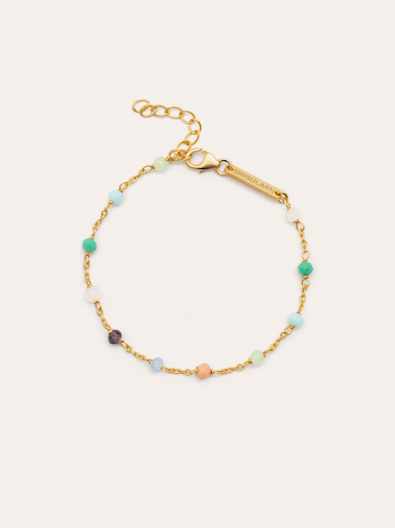 Pulsera Crystals Chain Colors Plata Baño Oro