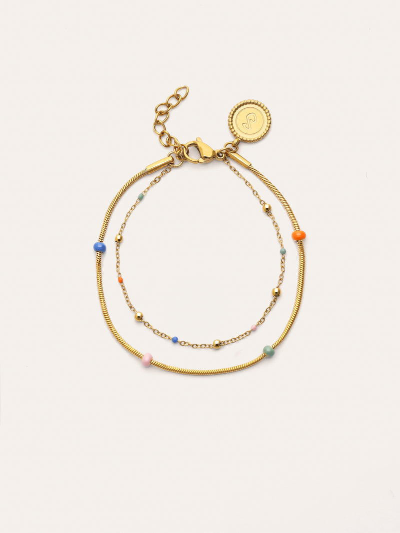 Doppelarmband Carla Emaille Stahl mit Goldbeschichtung