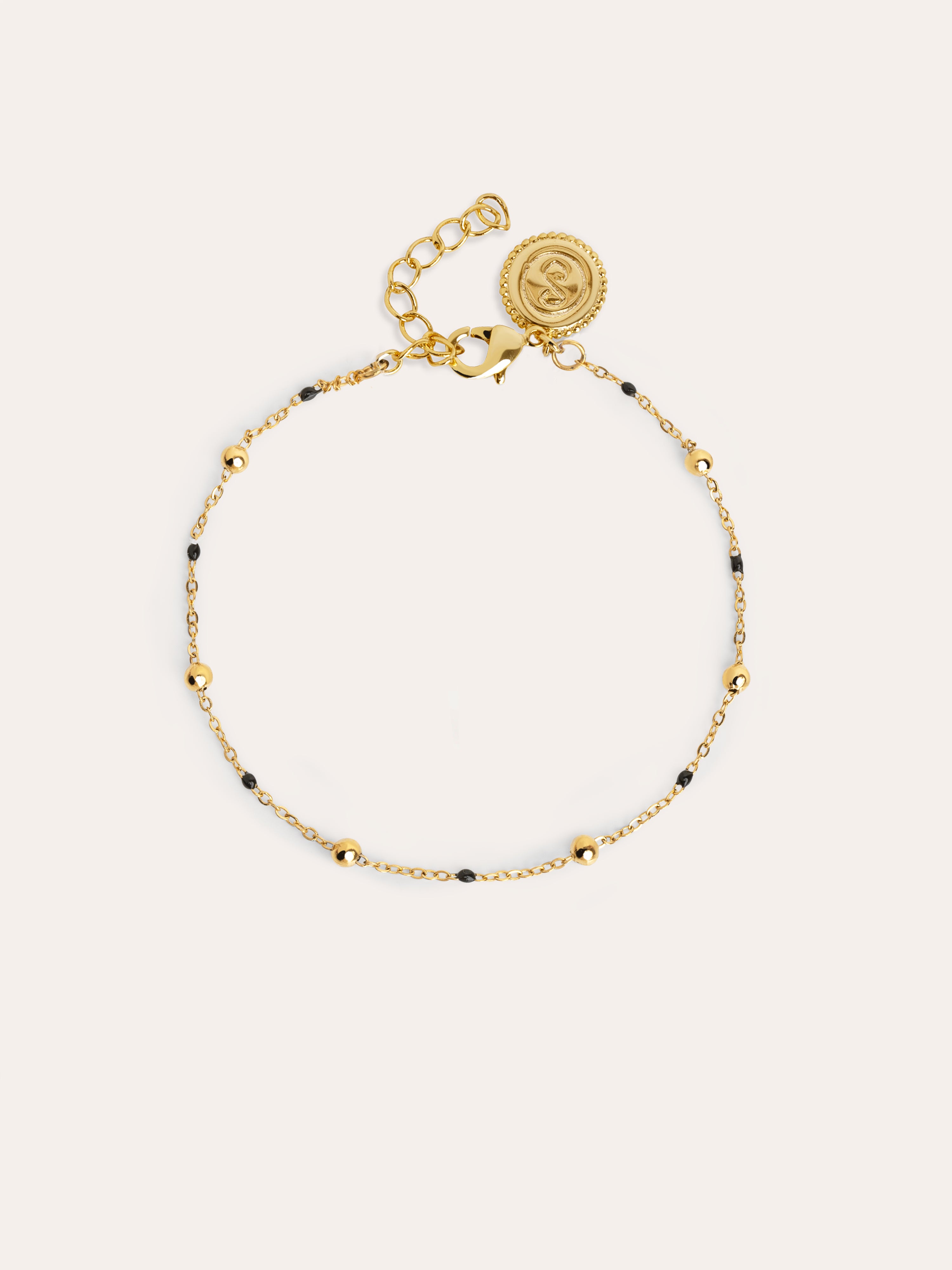 Pulsera Dots L Black Enamel Acero Baño Oro