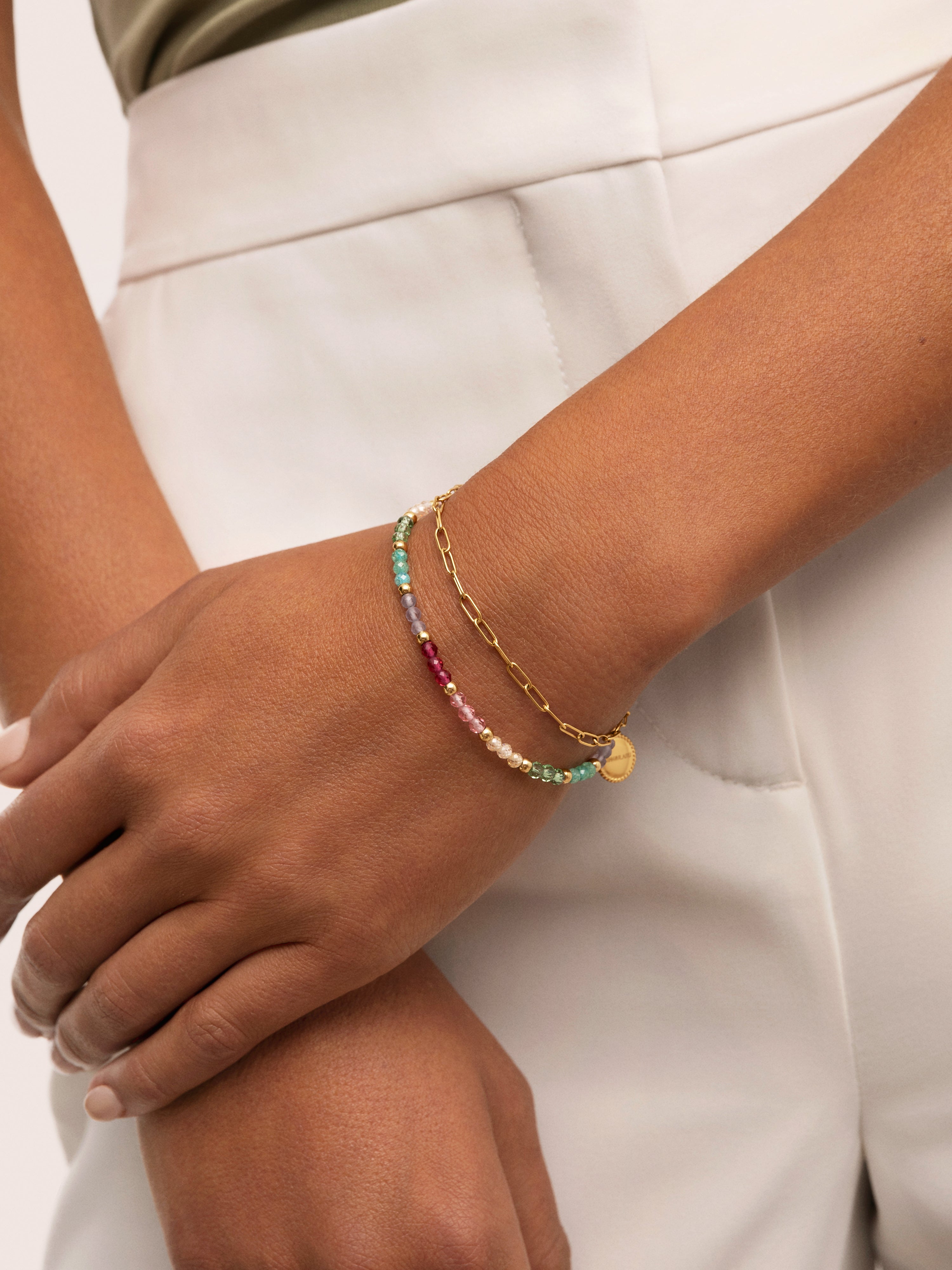 Pulsera Dye Dots Pastel Acero Baño Oro