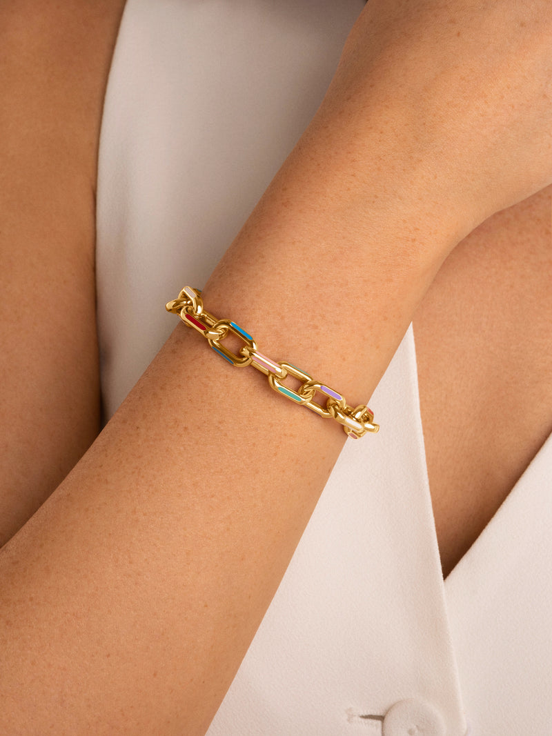 Pulsera Link Rainbow Enamel Acero Baño Oro