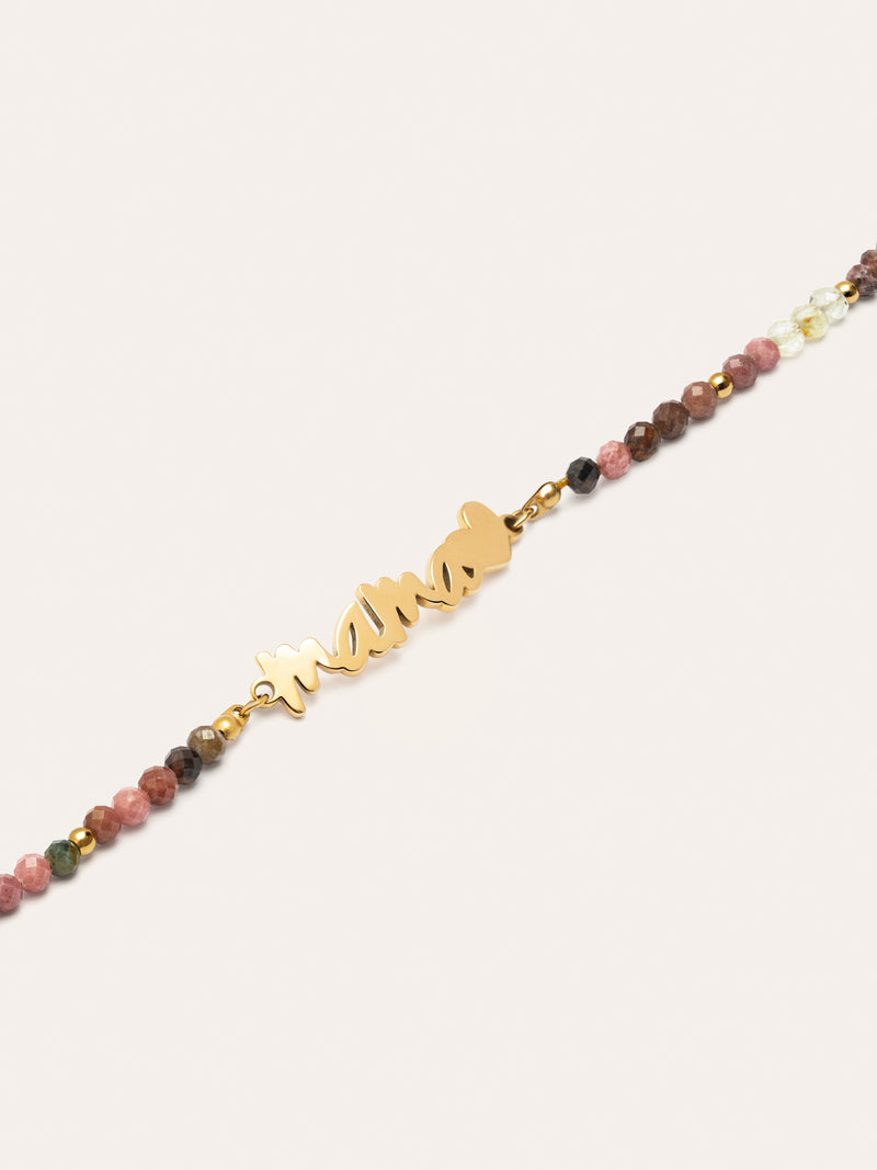 Pulseira Mamá Heart Tourmaline Aço Banho de Ouro