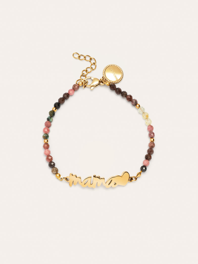 Pulseira Mamá Heart Tourmaline Aço Banho de Ouro