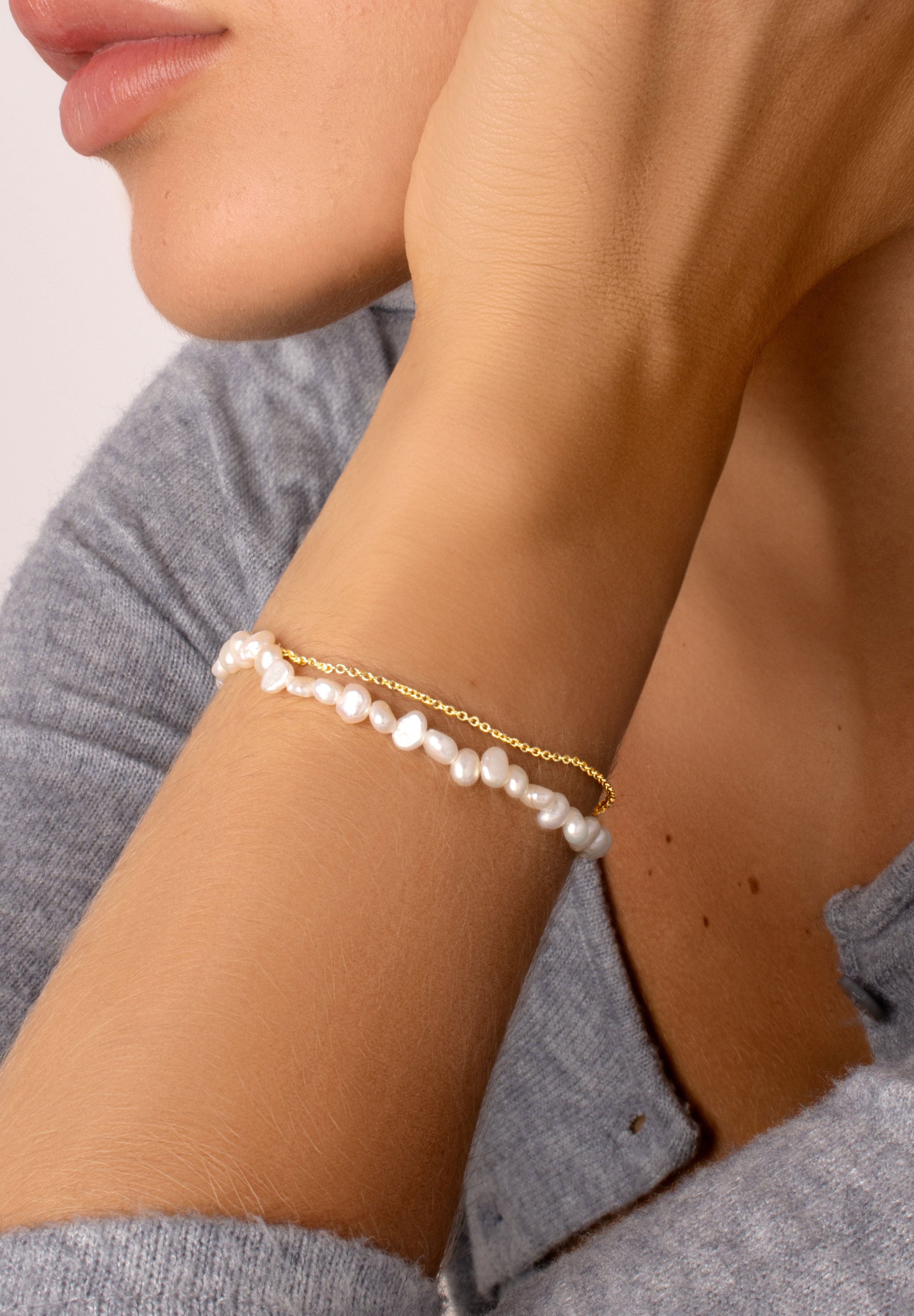 Pulsera Pearl Chain Acero Baño Oro