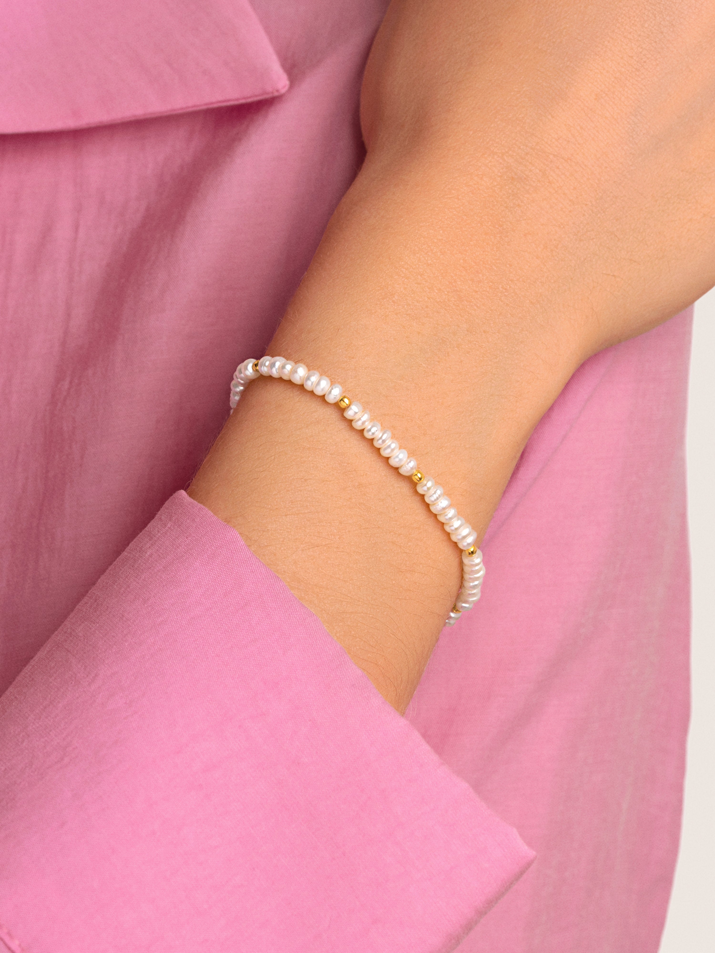 Pearls Dots Stainless Steel Gold Bracelet