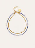 Tobillera Dupla Cleopatra Azul Aço Banho Ouro
