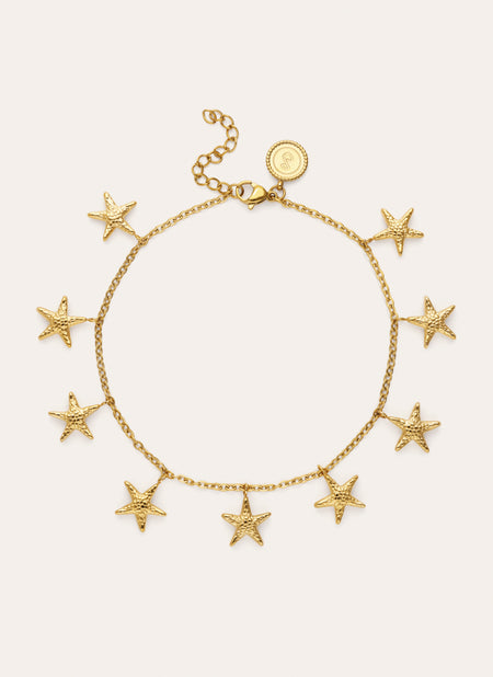 Tobillera Estrellas del Mar Acero Baño Oro