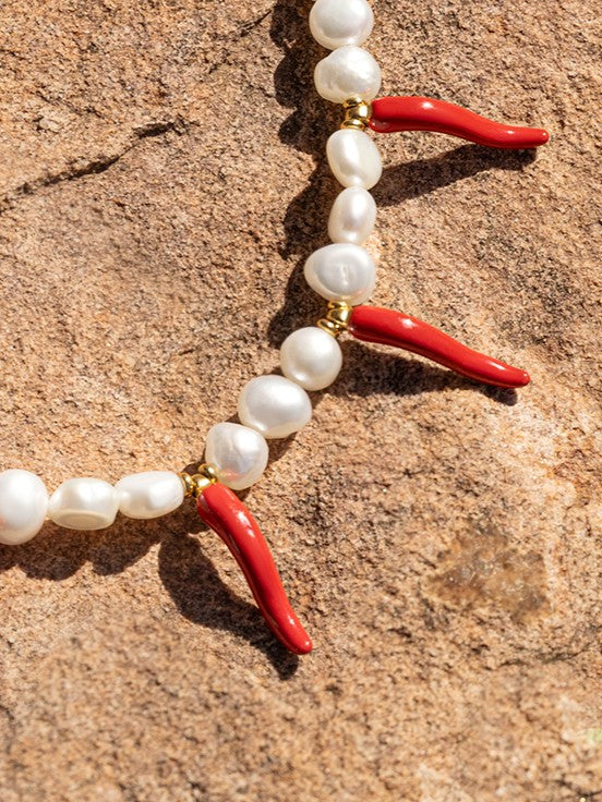 Chili Pearl Halskette Edelstahl, vergoldet