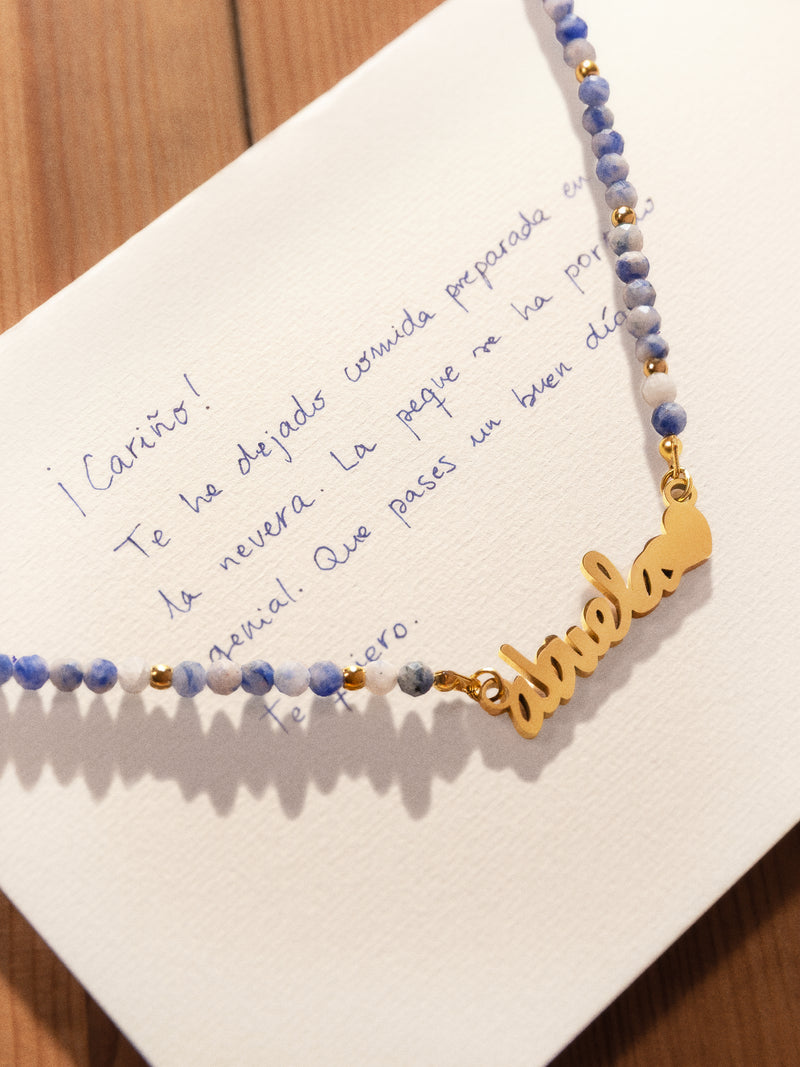 Collier Abuela Heart Cianite Acier Plaqué Or