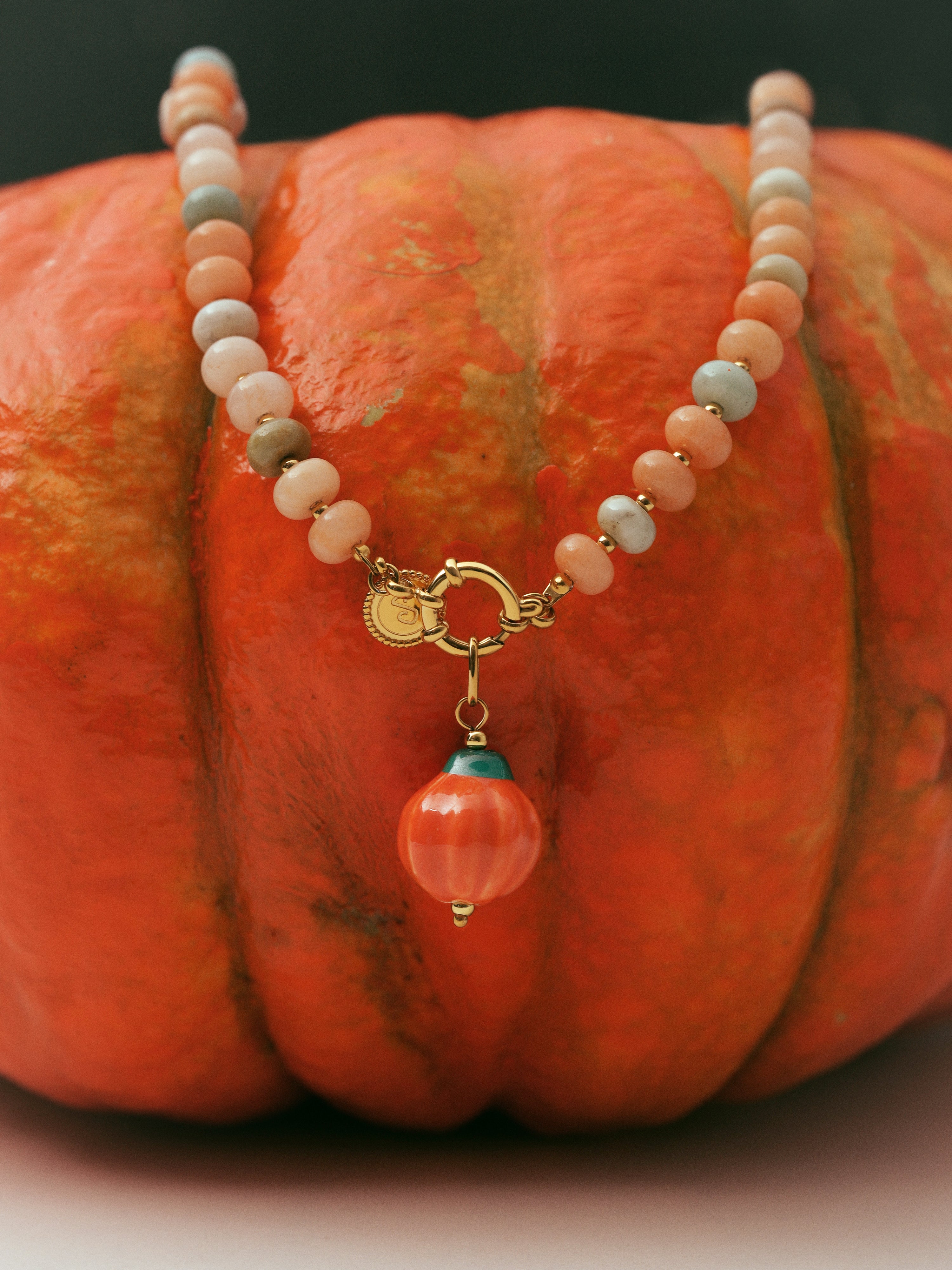 Pumpkin Stones Stainless Steel Gold Necklace