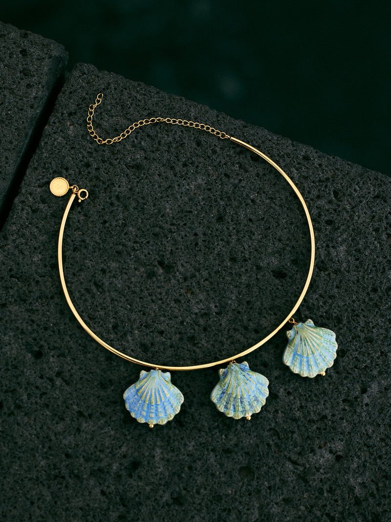 Choker Shelly Blue Aço Banho Ouro