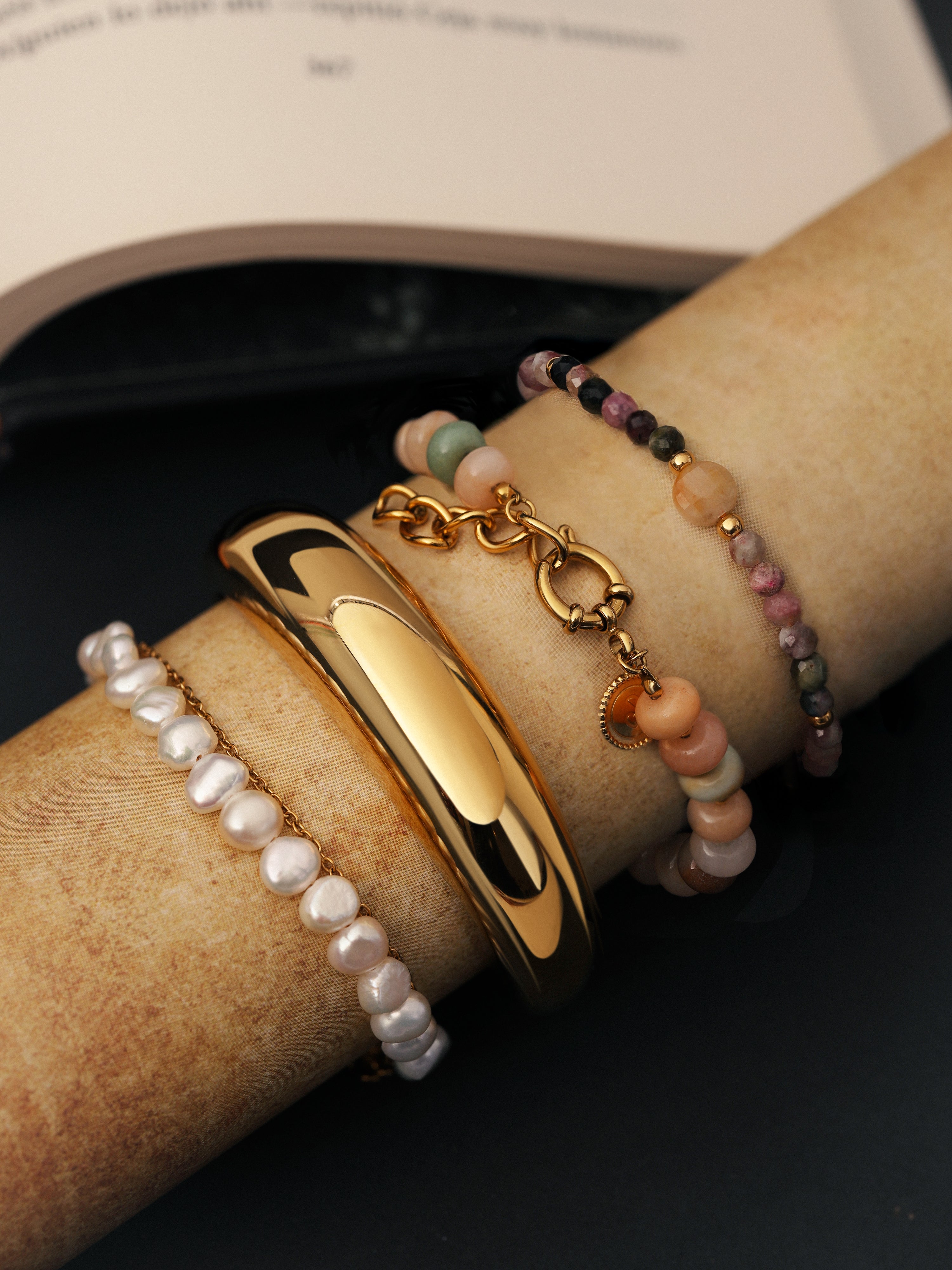 Ambar Stones Stainless Steel Gold Bracelet