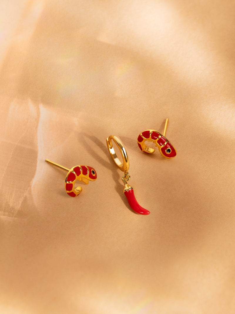 Brinco Individual Prawn Enamel Banho de Ouro