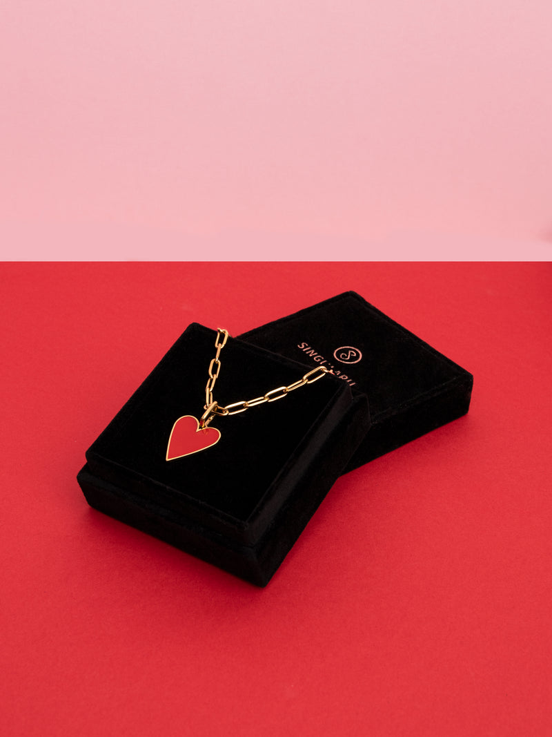 Collier Chic Lovely Heart Red Acier Plaqué Or
