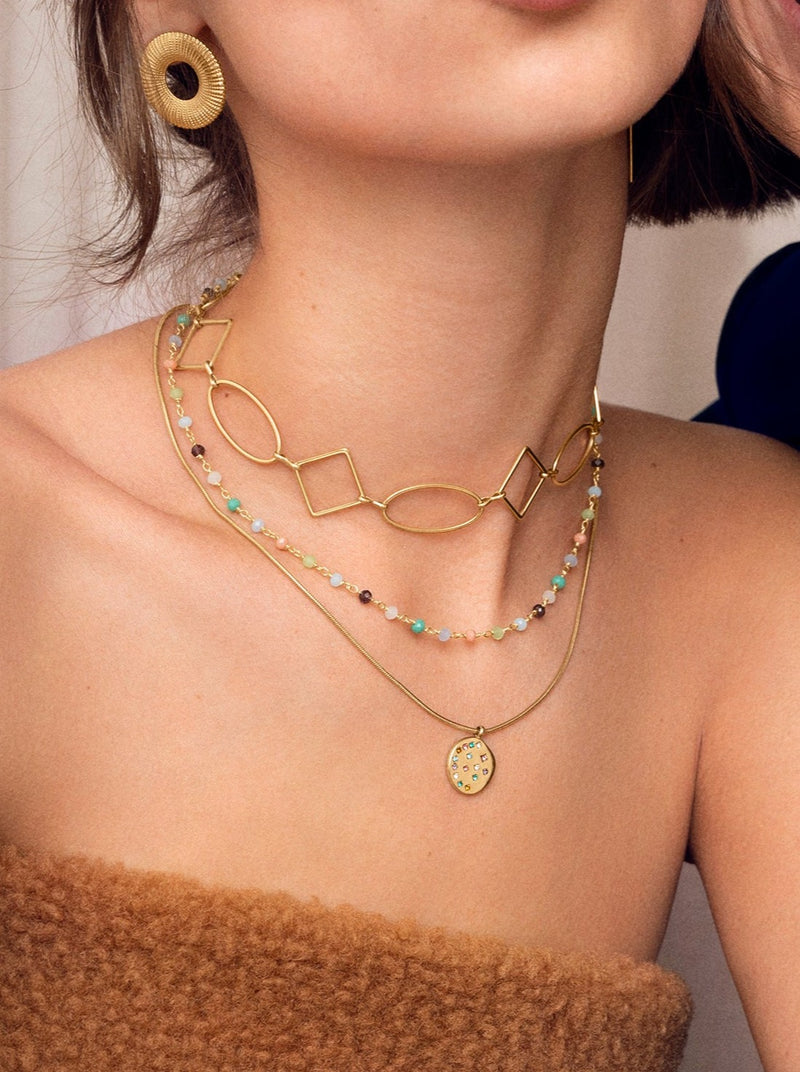 Choker Rhomb & Oval Acier Plaqué Or