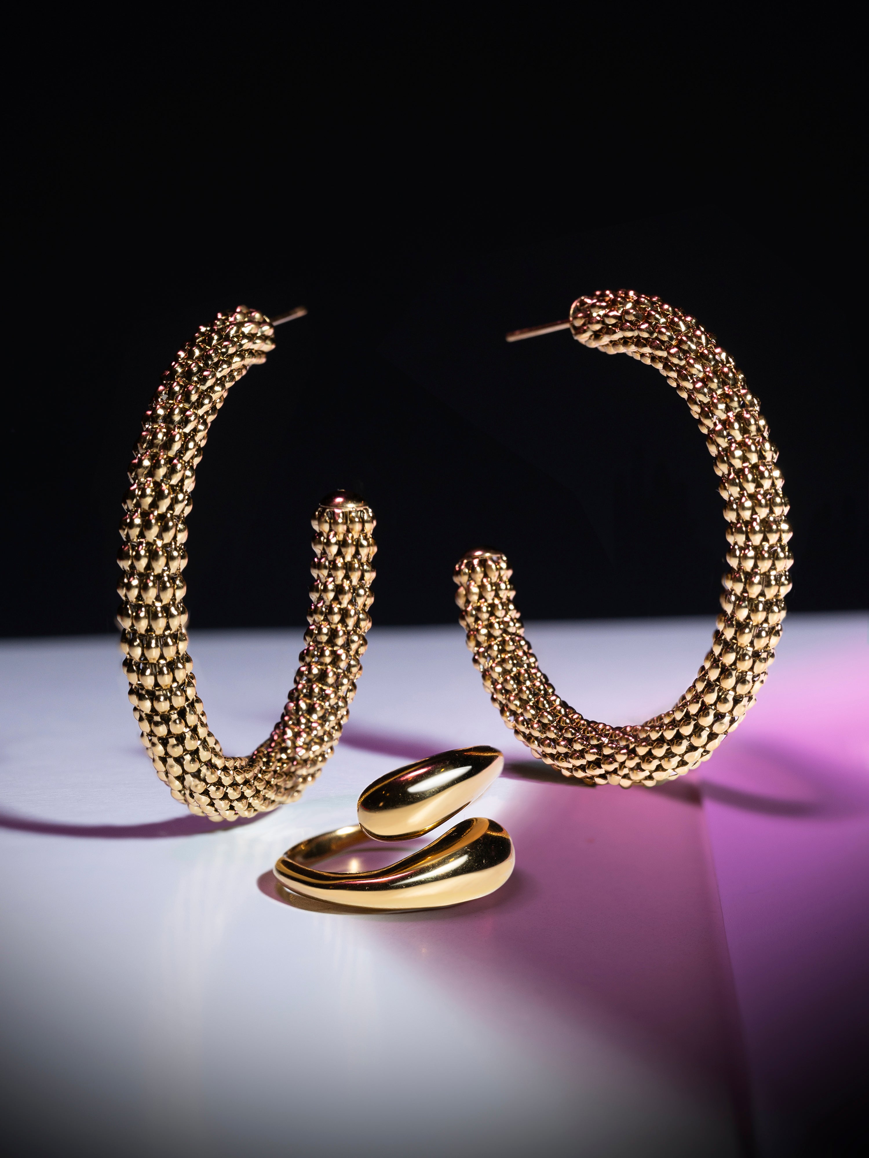 Disco Hoop Stainless Steel Gold Earrings 