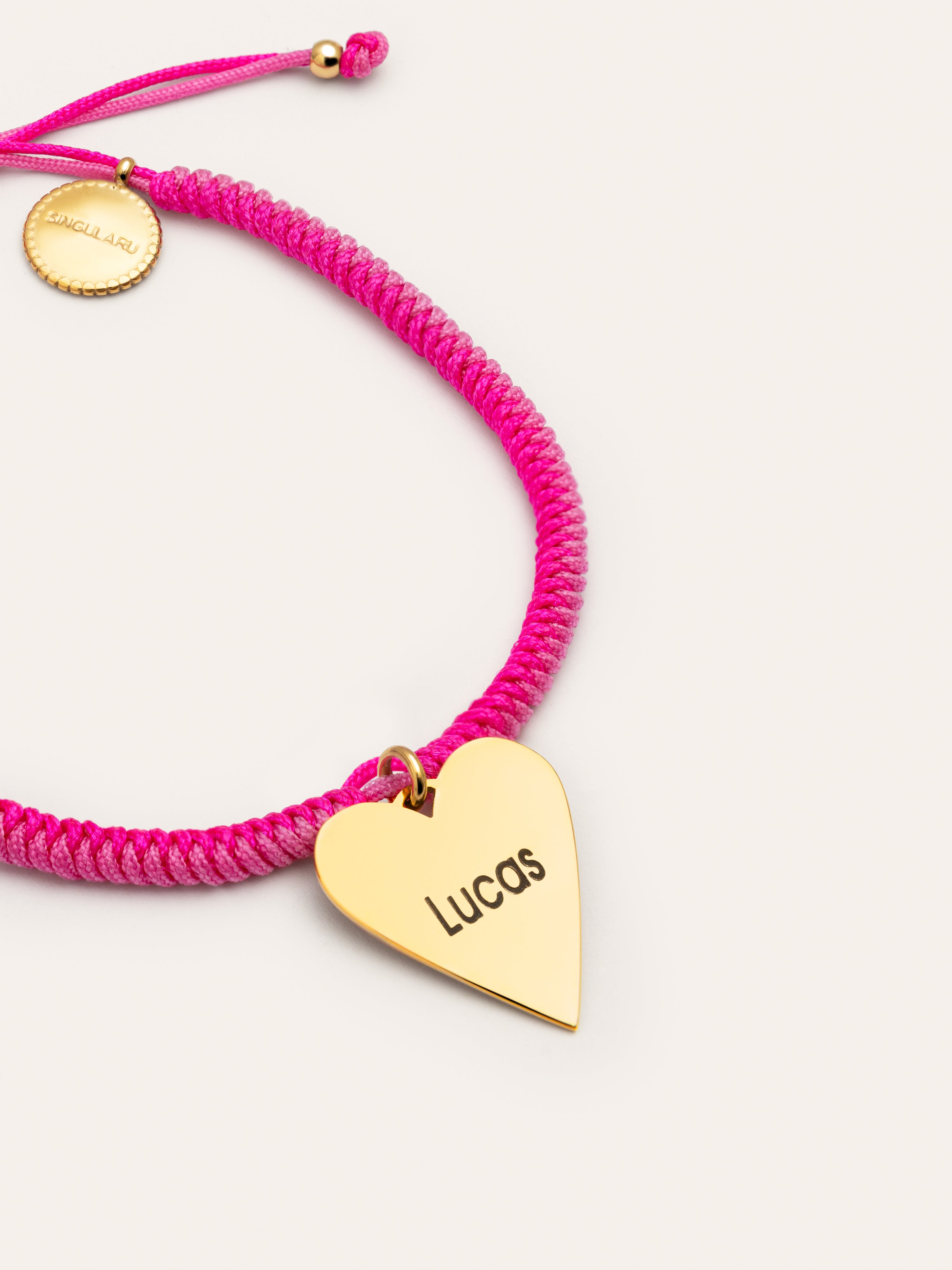 Pulseira Personalizada Coração Pink Aço Banho de Ouro