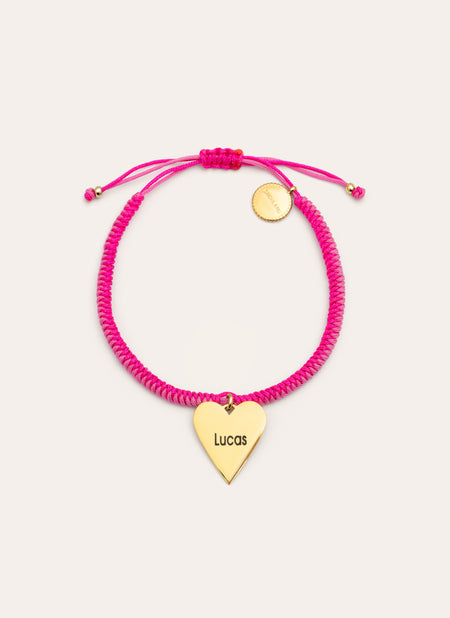 Personalisiertes Herz Armband Pink, vergoldet