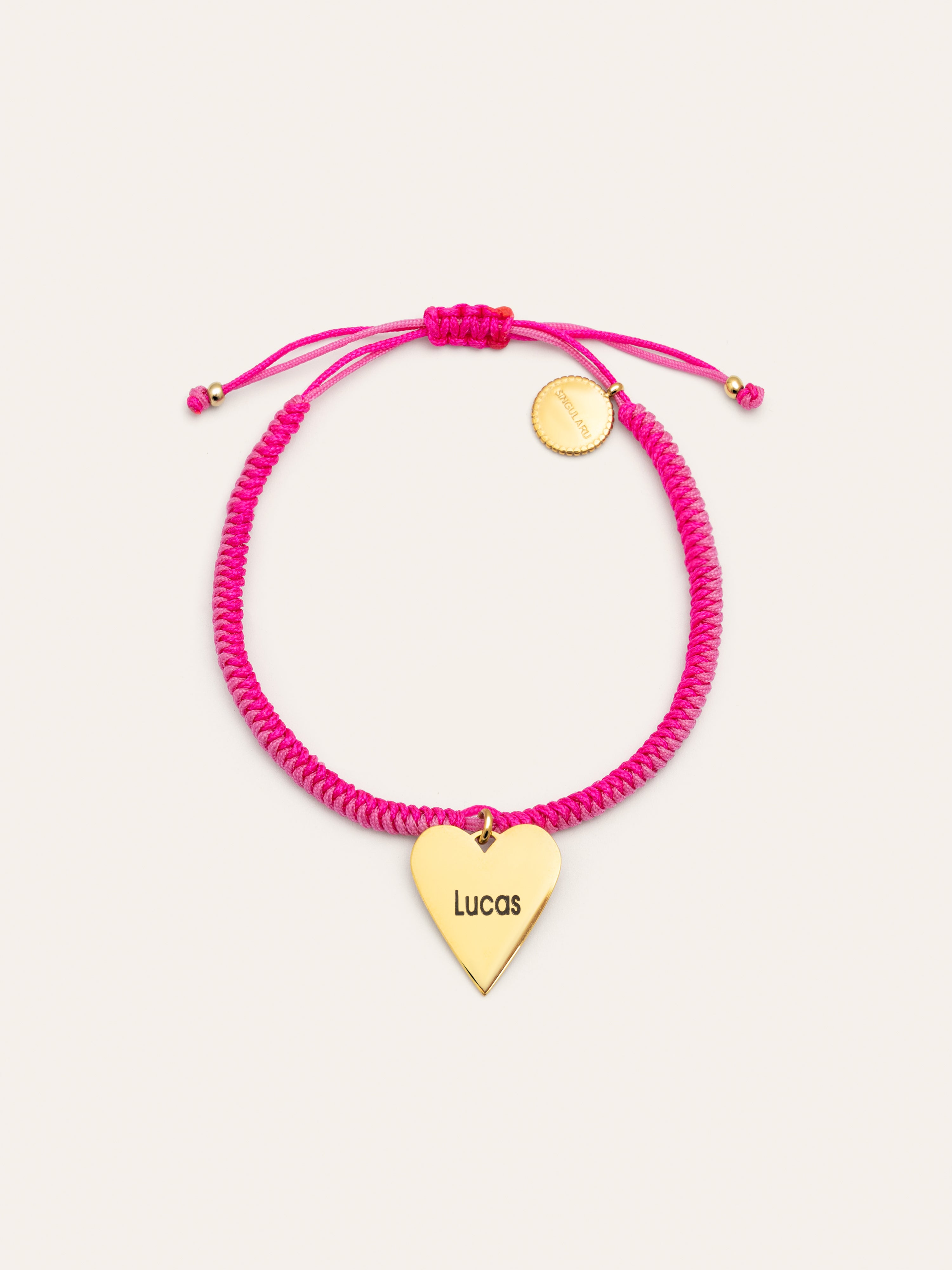 Pulseira Personalizada Coração Pink Aço Banho de Ouro