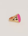 Signet Bean Neon Pink Enamel Gold Ring