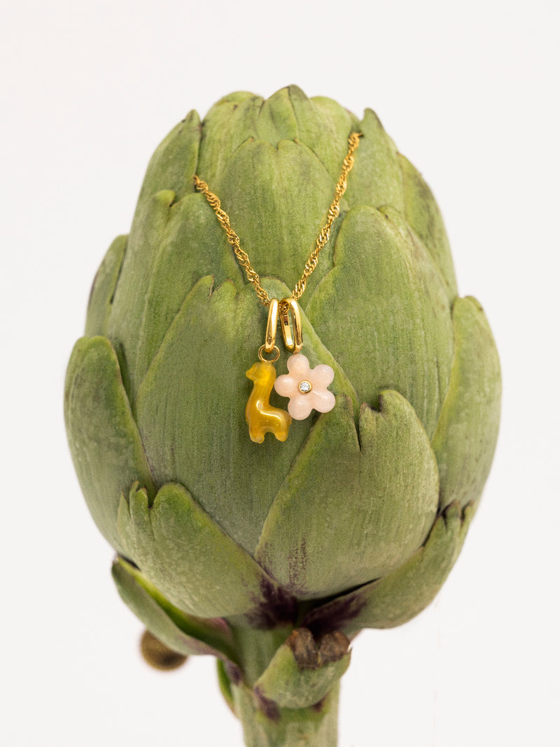 Charm Flower Pink Argent Plaqué Or