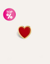 Brinco Individual Heart Red Enamel Prata Banho de Ouro