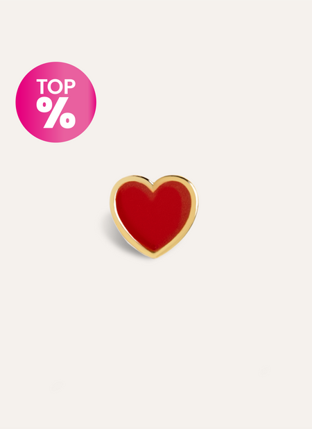 Brinco Individual Heart Red Enamel Prata Banho de Ouro