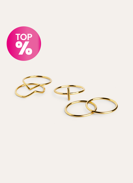 Pack 5 Anillos Nefertiti Acero Baño Oro