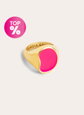 Bague Signet Bean Neon Pink Enamel Plaqué Or