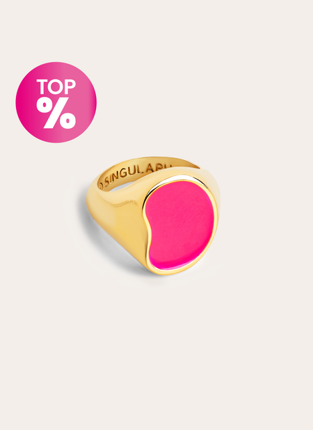 Bague Signet Bean Neon Pink Enamel Plaqué Or