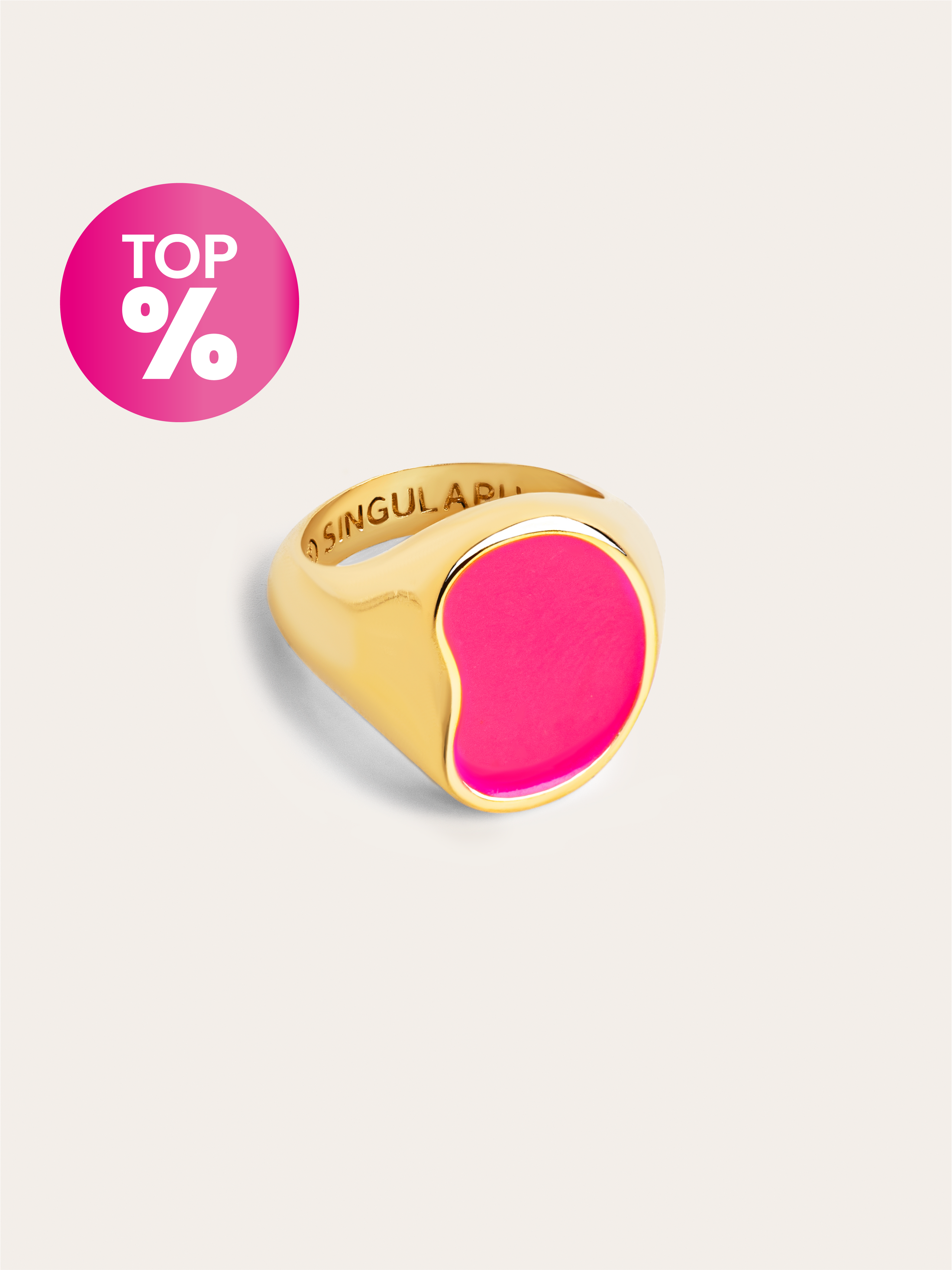 Signet Bean Neon Pink Enamel Gold Ring