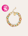 Pulseira Link Rainbow Enamel Aço Banho de Ouro
