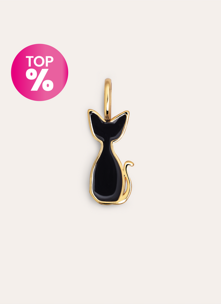 Charm Salem Gato Enamel Black Baño Oro