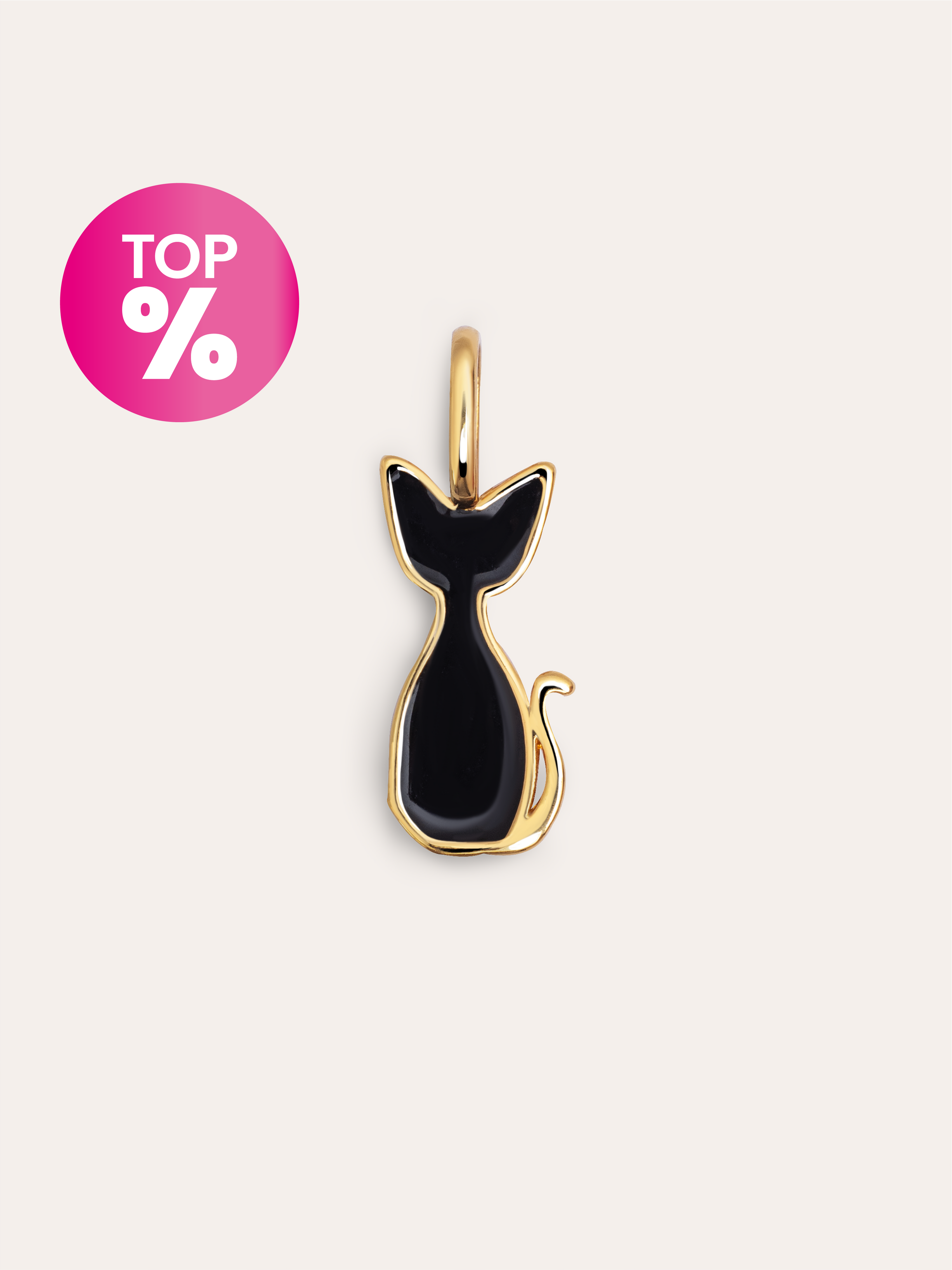 Charm Salem Chat Enamel Black Plaqué Or