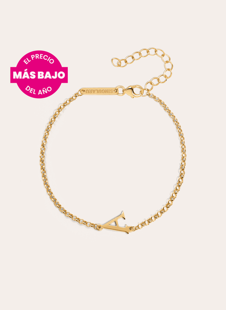 Pulsera Single Letter Plata Baño Oro