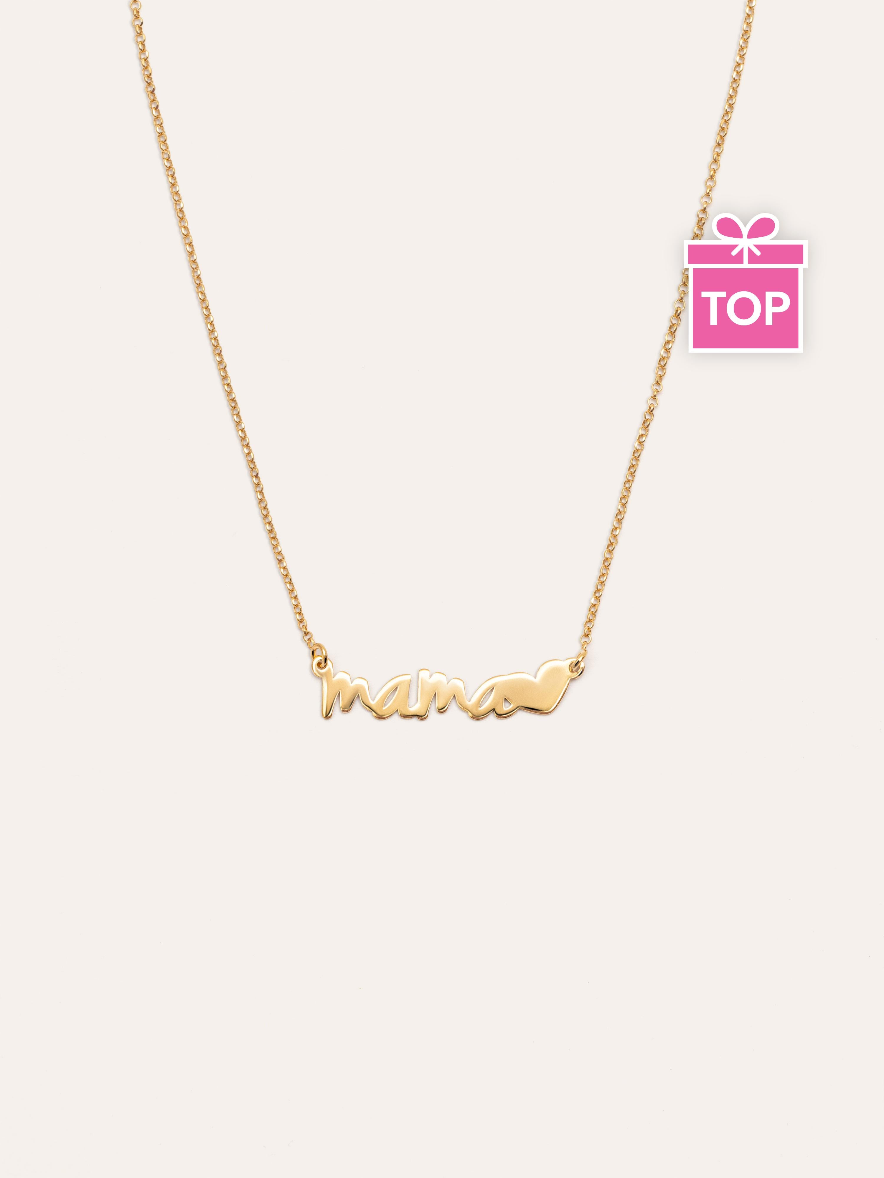 Collar Mamá Heart Plata Baño Oro