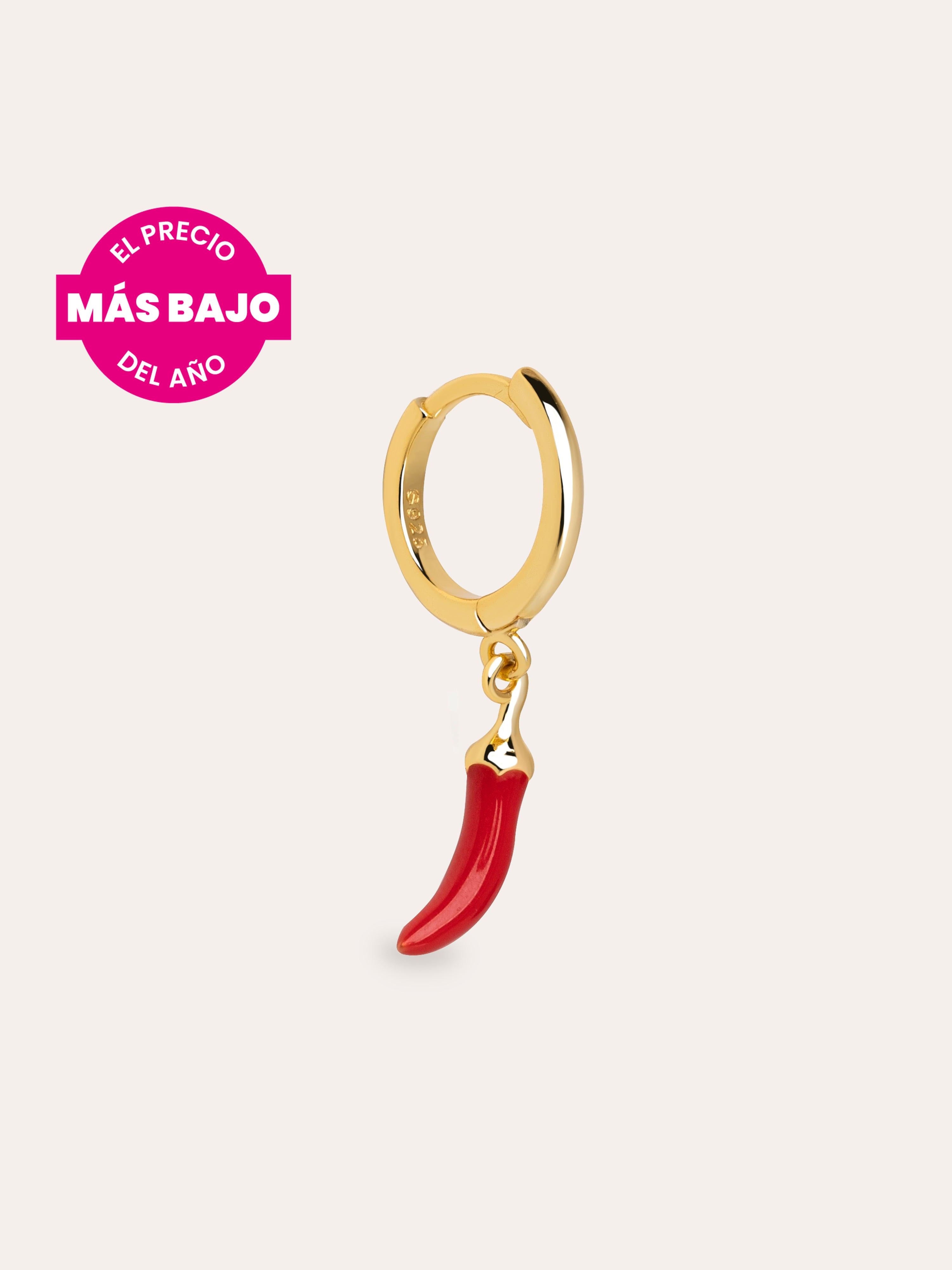 Pendiente Suelto Aro Chili Enamel Plata Baño Oro