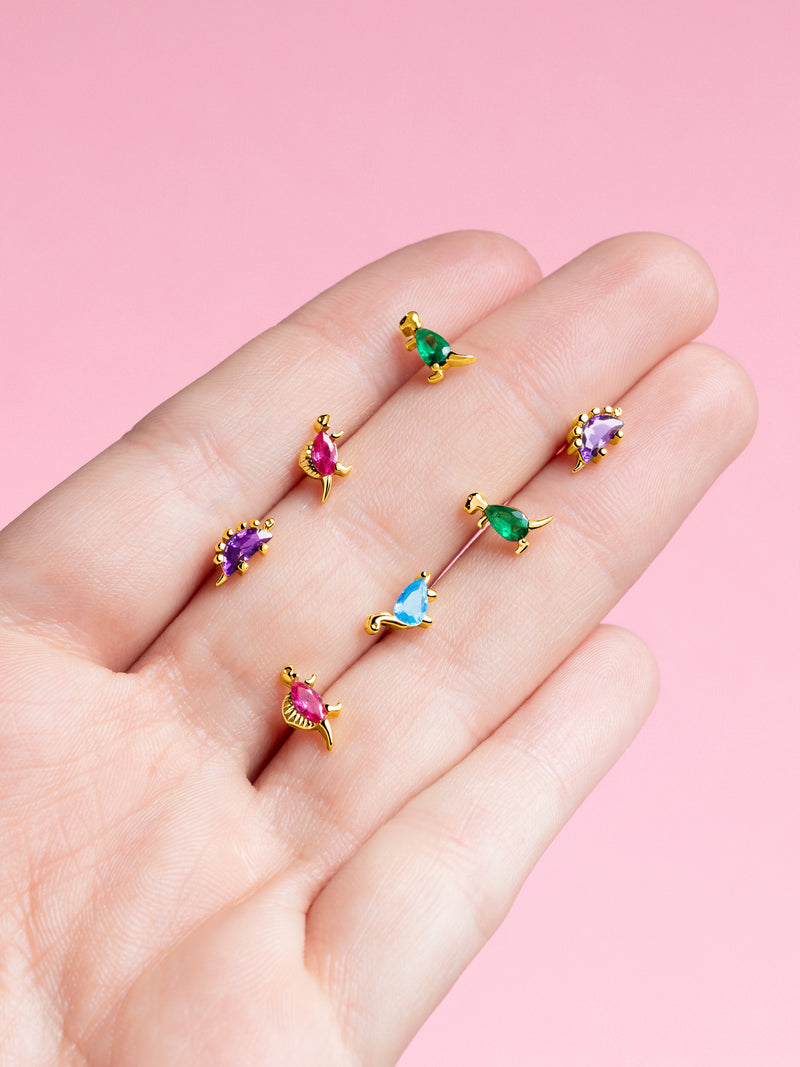 Pendiente Suelto Dinosaurio Piedra Colores Oro 18k