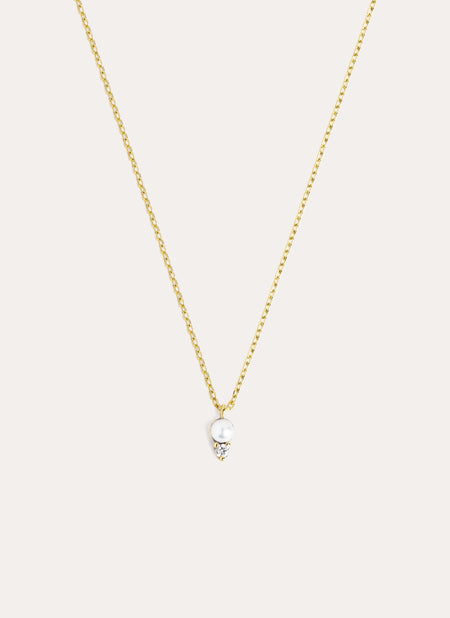 Grace Pearl 9kt Yellow Gold Necklace with White Topaz