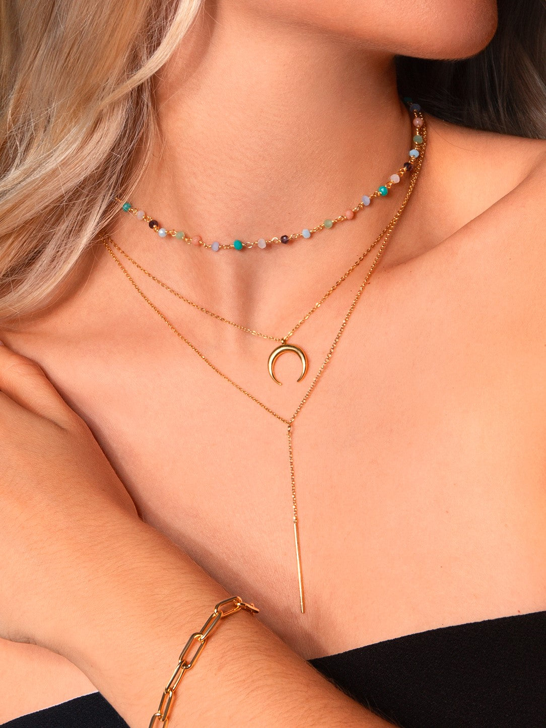Collar Moonset Plata Baño Oro