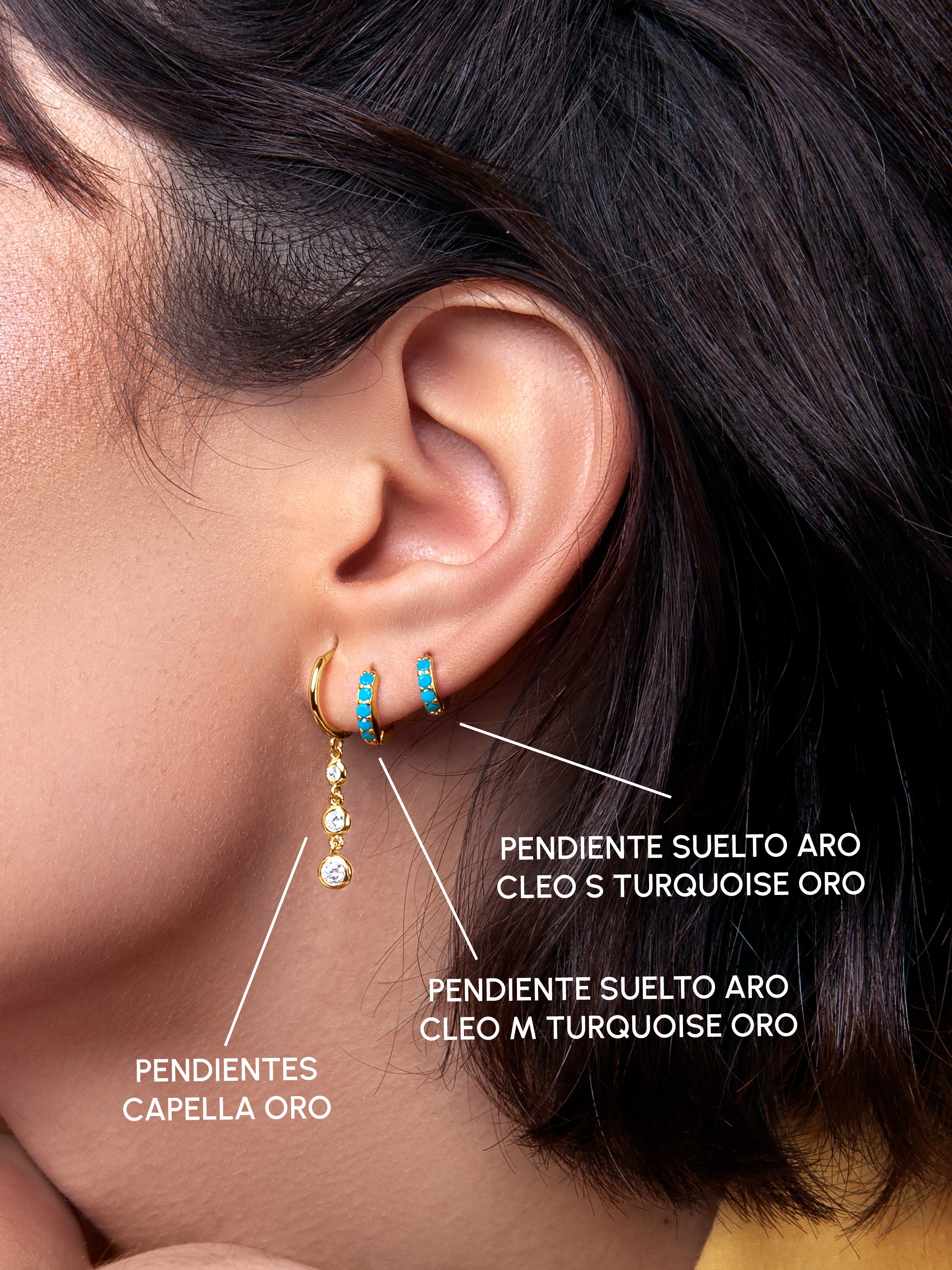 Pendiente Suelto Aro Cleo M Turquoise Plata Baño Oro