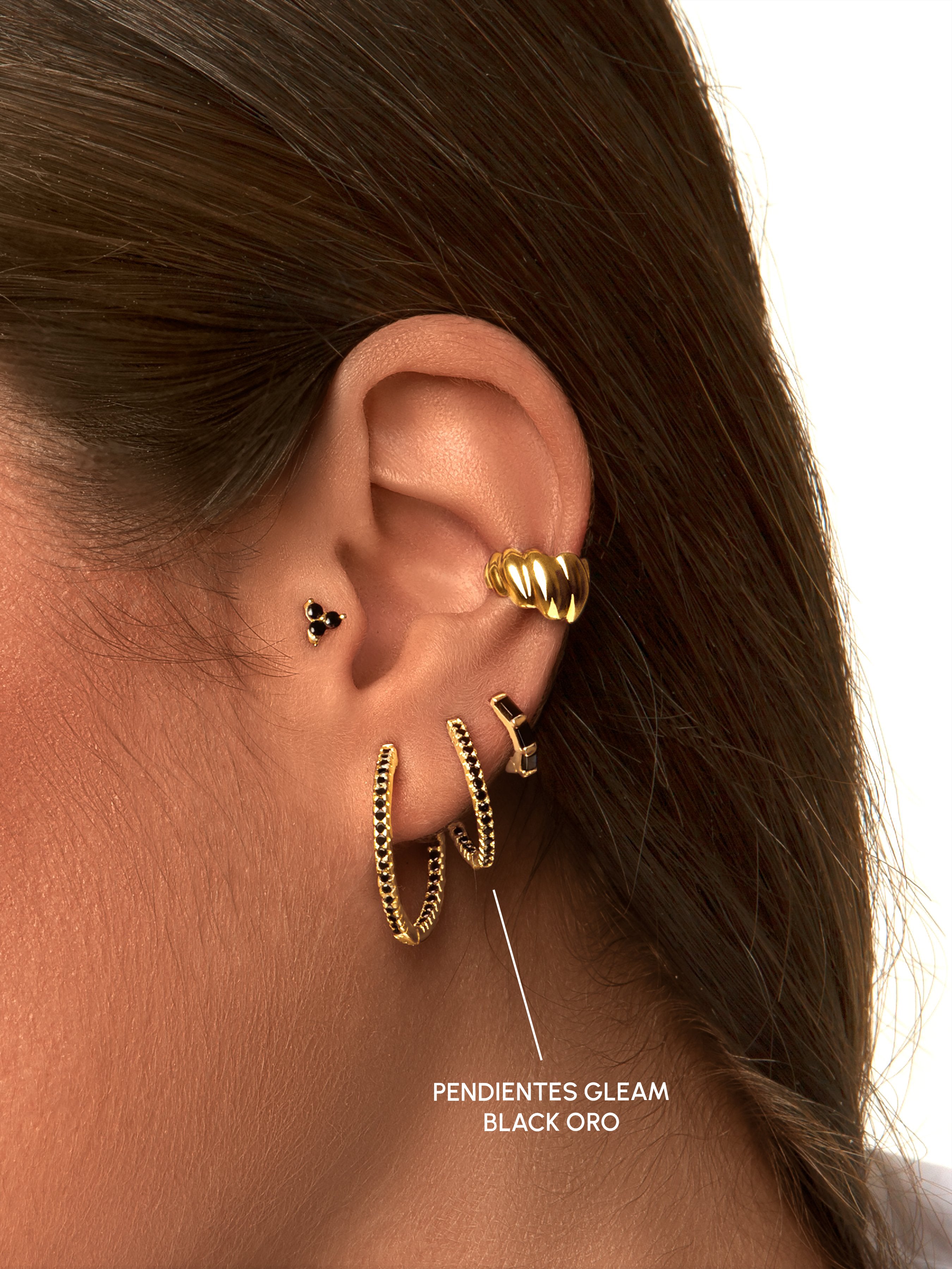 Pendientes Gleam Black Plata Baño Oro